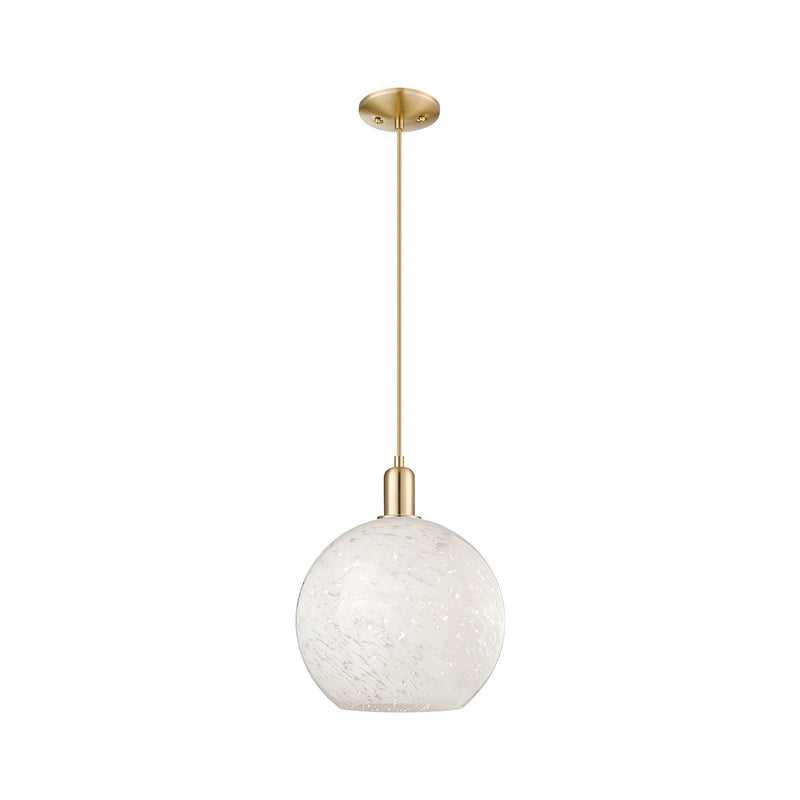 Innovations Lighting White Mouchette 12in 1-Light Mini Pendant | Industrial Champagne Bronze Steel and White Mouchette Glass | Model 716-1P-CB-G1216-12WM