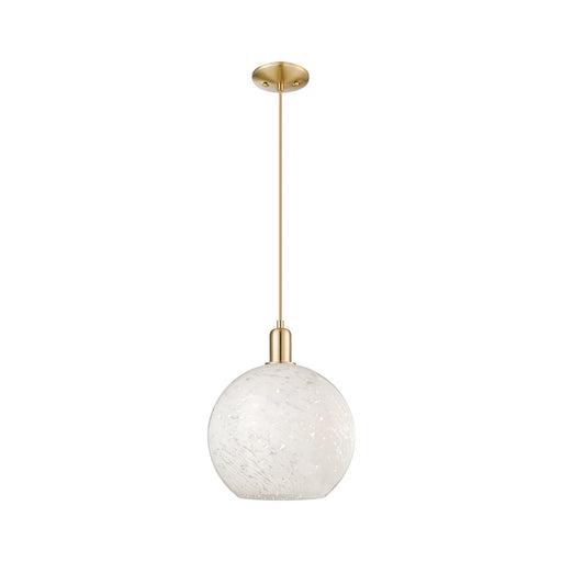 Innovations Lighting White Mouchette 12in 1-Light Mini Pendant | Industrial Champagne Bronze Steel and White Mouchette Glass | Model 716-1P-CB-G1216-12WM