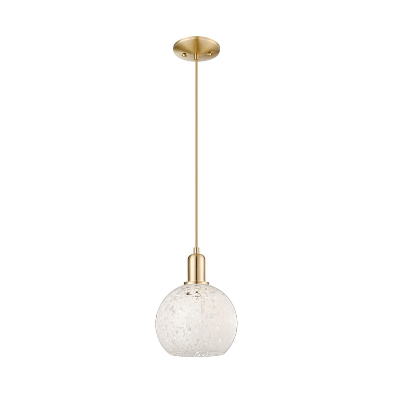 Innovations White Mouchette 8in 1-Light Mini Pendant | Industrial Champagne Bronze Steel and White Glass | Kitchen Island & | Model 716-1P-CB-G1216-8WM