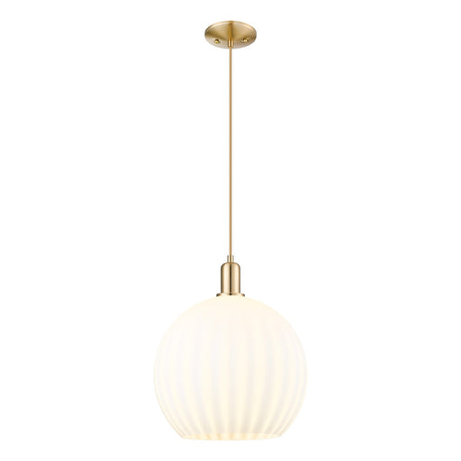 Innovations Lighting White Venetian 14in 1-Light Mini Pendant | Industrial Champagne Bronze Steel and White Venetian Glass | Model 716-1P-CB-G1217-14WV