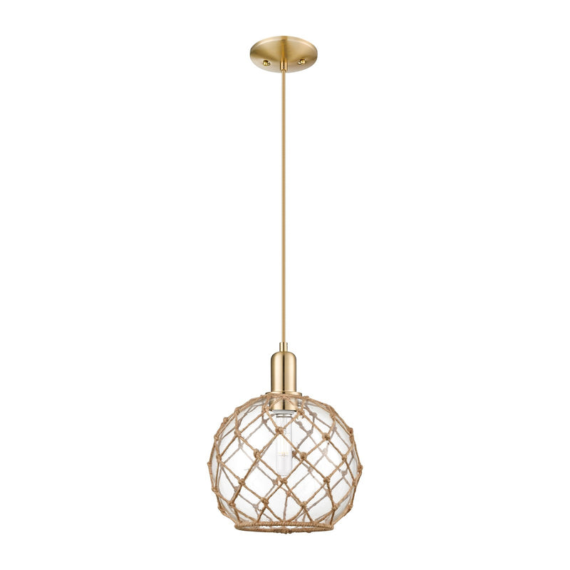 Innovations Farmhouse Rope 10in 1-Light Mini Pendant | Industrial Champagne Bronze Steel and Clear Glass with Brown Rope | Model 716-1P-CB-G122-10RB