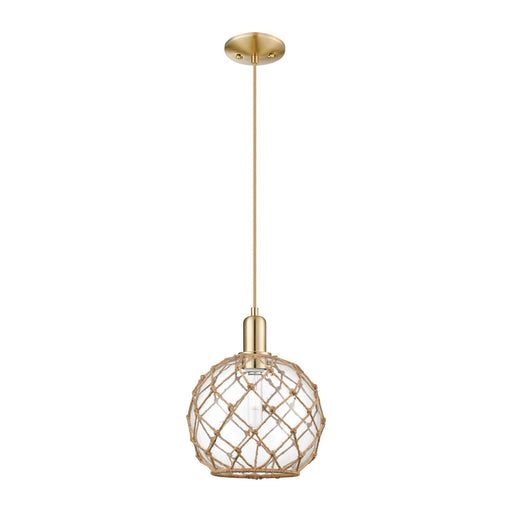 Innovations Farmhouse Rope 10in 1-Light Mini Pendant | Industrial Champagne Bronze Steel and Clear Glass with Brown Rope | Model 716-1P-CB-G122-10RB