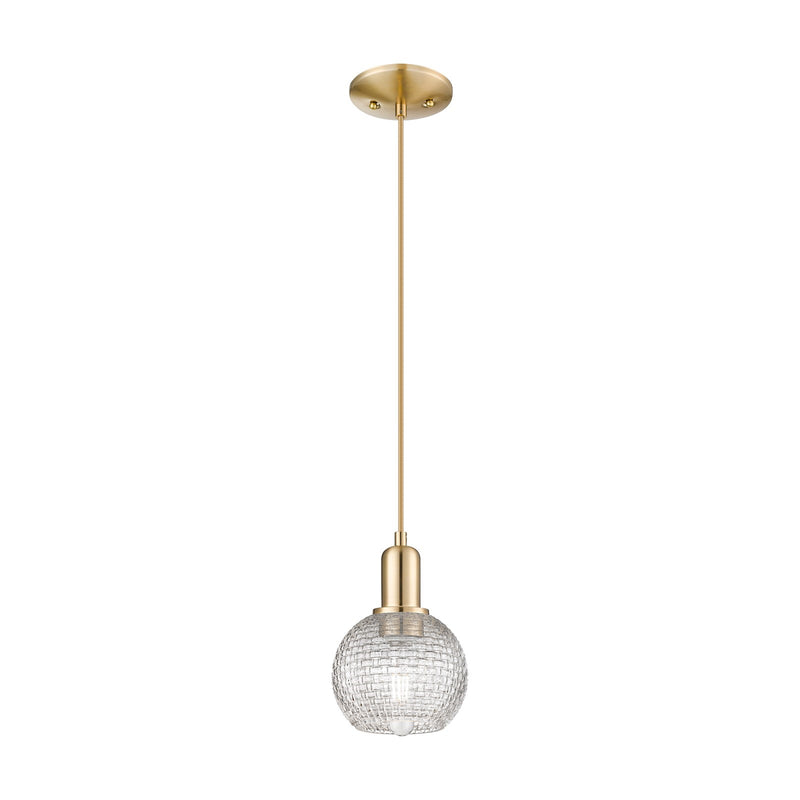 Innovations Athens 6in 1-Light Mini Pendant | Industrial Champagne Bronze Steel and Clear Basket Weave Glass | Kitchen Island | Model 716-1P-CB-G122C-6CL