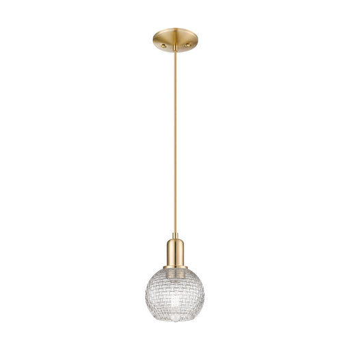 Innovations Athens 6in 1-Light Mini Pendant | Industrial Champagne Bronze Steel and Clear Basket Weave Glass | Kitchen Island | Model 716-1P-CB-G122C-6CL