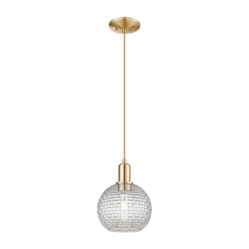 Innovations Athens 8in 1-Light Mini Pendant | Industrial Champagne Bronze Steel and Clear Basket Weave Glass | Kitchen Island | Model 716-1P-CB-G122C-8CL