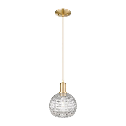 Innovations Athens 8in 1-Light Mini Pendant | Industrial Champagne Bronze Steel and Clear Basket Weave Glass | Kitchen Island | Model 716-1P-CB-G122C-8CL