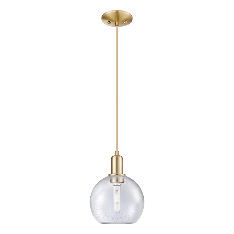 Innovations Athens 8in 1-Light Mini Pendant | Industrial Champagne Bronze Steel and Seedy Glass | Kitchen Island & Dining Room | Model 716-1P-CB-G124-8