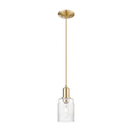 Innovations Hadley 4.5in 1-Light Mini Pendant | Industrial Champagne Bronze Steel and Clear Ribbed Glass | Kitchen Island & Dining | Model 716-1P-CB-G342