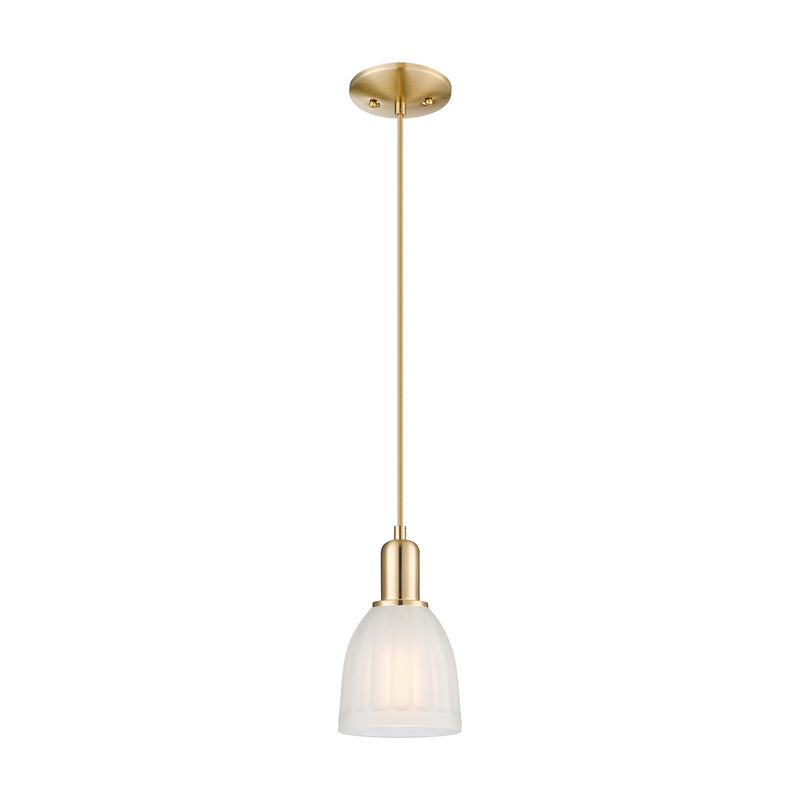 Innovations Brookfield 6in 1-Light Mini Pendant | Industrial Champagne Bronze Steel and White Frosted Ribbed Glass | Kitchen Island | Model 716-1P-CB-G441