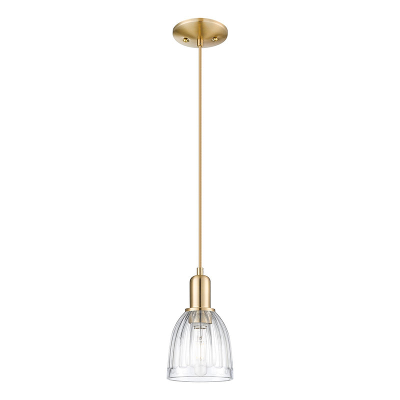 Innovations Brookfield 6in 1-Light Mini Pendant | Industrial Champagne Bronze Steel and Clear Ribbed Glass | Kitchen Island & | Model 716-1P-CB-G442