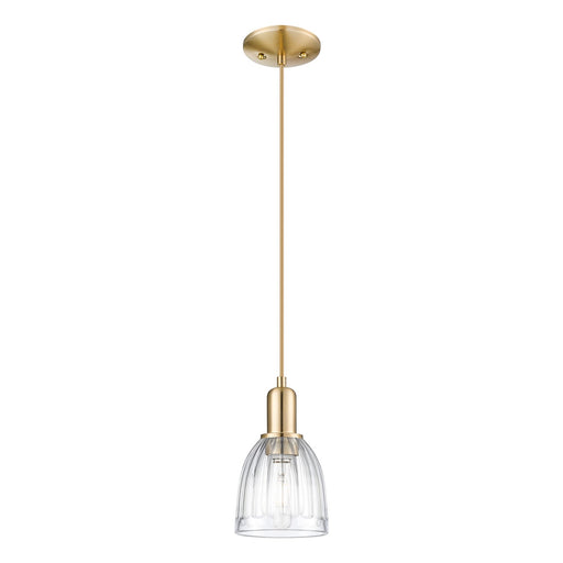 Innovations Brookfield 6in 1-Light Mini Pendant | Industrial Champagne Bronze Steel and Clear Ribbed Glass | Kitchen Island & | Model 716-1P-CB-G442