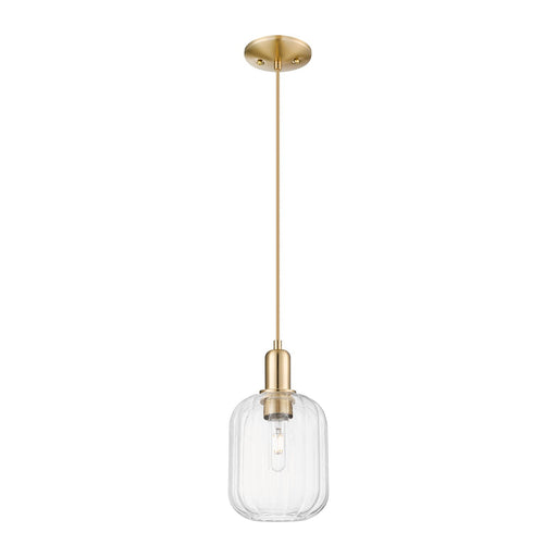 Innovations Preston Cylinder 6.75in 1-Light Mini Pendant | Industrial Champagne Bronze Steel and Clear Glass | Kitchen Island & | Model 716-1P-CB-G460-7CL