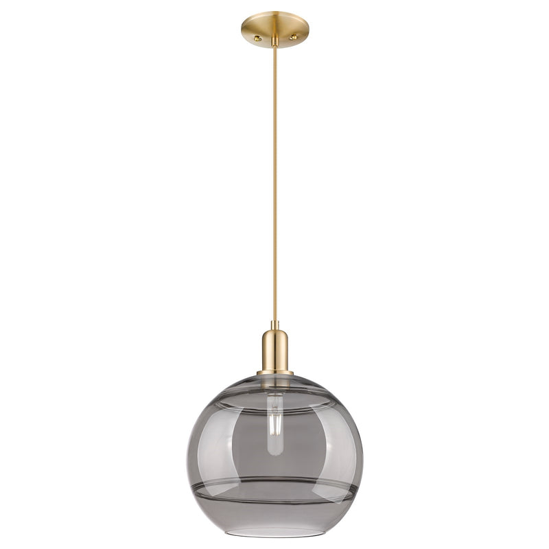 Innovations Rochester 12in 1-Light Mini Pendant | Industrial Champagne Bronze Steel and Light Smoke Glass | Kitchen Island & | Model 716-1P-CB-G556-12SM