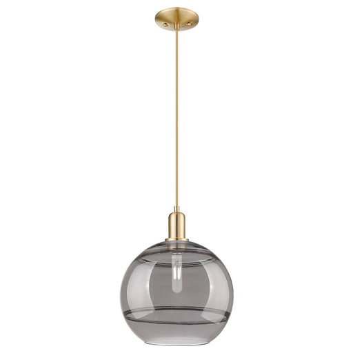 Innovations Rochester 12in 1-Light Mini Pendant | Industrial Champagne Bronze Steel and Light Smoke Glass | Kitchen Island & | Model 716-1P-CB-G556-12SM