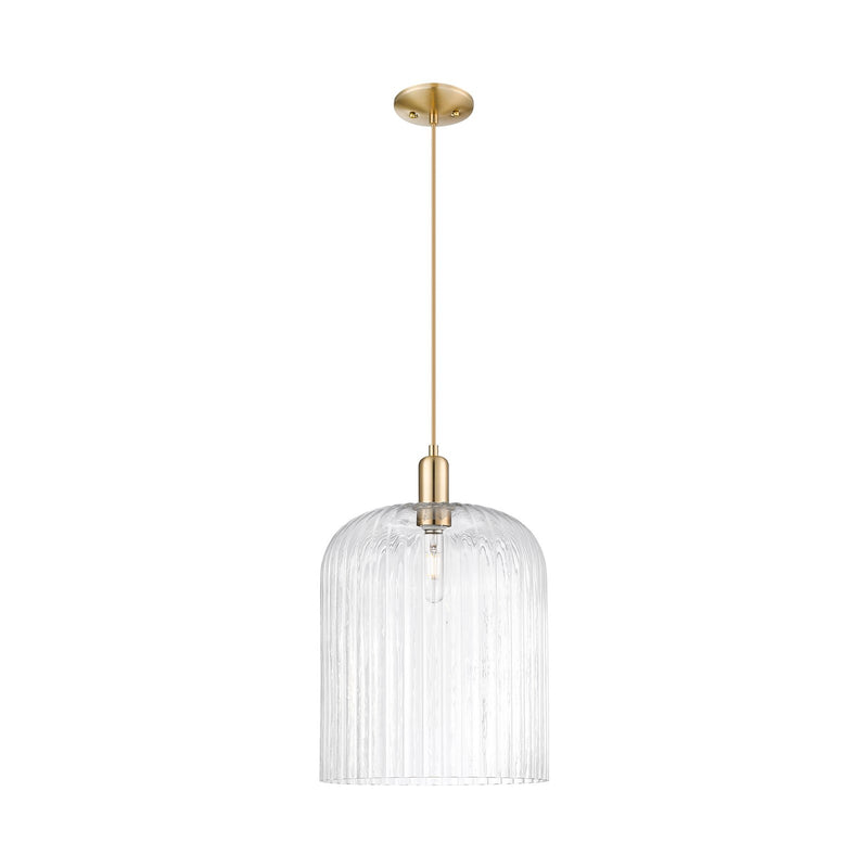 Innovations Bridal Veil 12in 1-Light Mini Pendant | Industrial Champagne Bronze Steel and Clear Ribbed Glass | Kitchen Island | Model 716-1P-CB-G559-12CL