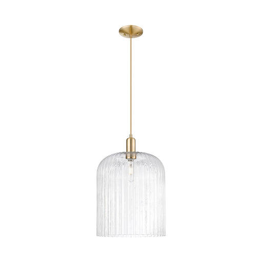 Innovations Bridal Veil 12in 1-Light Mini Pendant | Industrial Champagne Bronze Steel and Clear Ribbed Glass | Kitchen Island | Model 716-1P-CB-G559-12CL