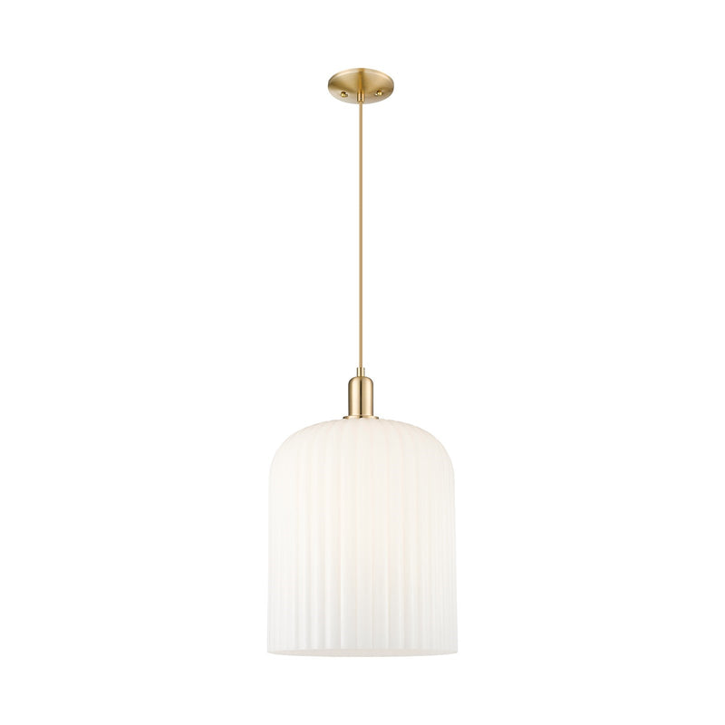 Innovations Bridal Veil 12in 1-Light Mini Pendant | Industrial Champagne Bronze Steel and Gloss White Ribbed Glass | Kitchen | Model 716-1P-CB-G559-12GWH