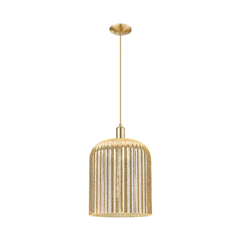 Innovations Bridal Veil 12in 1-Light Mini Pendant | Industrial Champagne Bronze Steel and Mercury Ribbed Glass | Kitchen | Model 716-1P-CB-G559-12ME