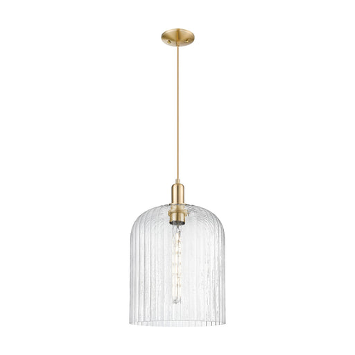 Innovations Bridal Veil 12in 1-Light Mini Pendant | Industrial Champagne Bronze Steel and Seedy Ribbed Glass | Kitchen Island | Model 716-1P-CB-G559-12SDY