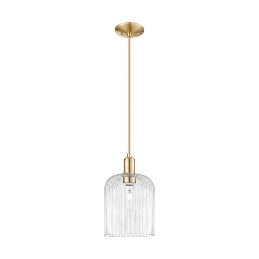 Innovations Bridal Veil 8in 1-Light Mini Pendant | Industrial Champagne Bronze Steel and Clear Ribbed Glass | Kitchen Island & | Model 716-1P-CB-G559-8CL