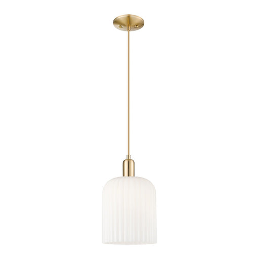 Innovations Bridal Veil 8in 1-Light Mini Pendant | Industrial Champagne Bronze and Gloss White Ribbed Glass | Kitchen Island & | Model 716-1P-CB-G559-8GWH