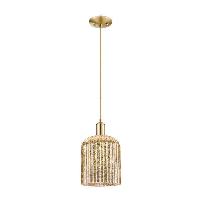 Innovations Bridal Veil 8in 1-Light Mini Pendant | Industrial Champagne Bronze Steel and Mercury Ribbed Glass | Kitchen Island | Model 716-1P-CB-G559-8ME