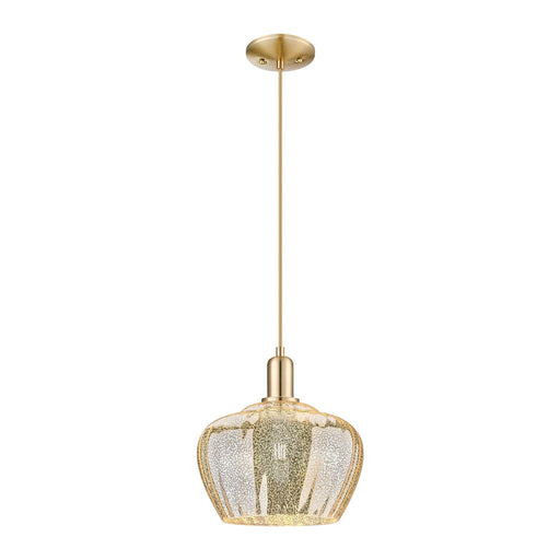 Innovations Fenton 11in 1-Light Mini Pendant | Industrial Champagne Bronze Steel and Mercury Ribbed Glass | Kitchen Island & | Model 716-1P-CB-G96-L