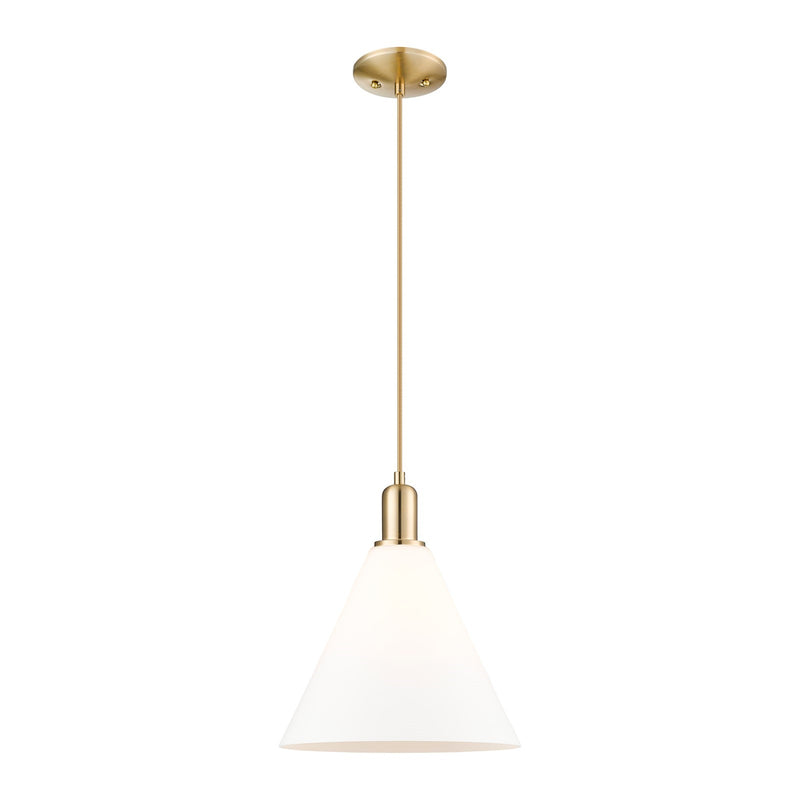 Innovations Berkshire Glass 12in 1-Light Mini Pendant | Industrial Champagne Bronze Steel and Matte White Glass | Kitchen Island | Model 716-1P-CB-GBC-121
