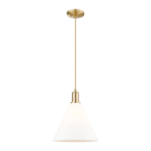 Innovations Berkshire Glass 12in 1-Light Mini Pendant | Industrial Champagne Bronze Steel and Matte White Glass | Kitchen Island | Model 716-1P-CB-GBC-121