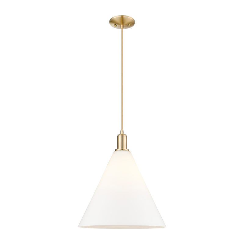 Innovations Berkshire Glass 16in 1-Light Mini Pendant | Industrial Champagne Bronze Steel and Matte White Glass | Kitchen Island | Model 716-1P-CB-GBC-161