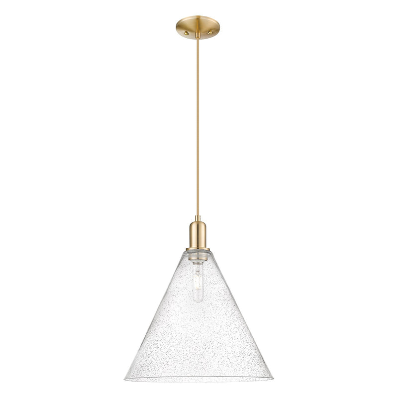 Innovations Berkshire Glass 16in 1-Light Mini Pendant | Industrial Champagne Bronze Steel and Seedy Glass | Kitchen Island & | Model 716-1P-CB-GBC-164