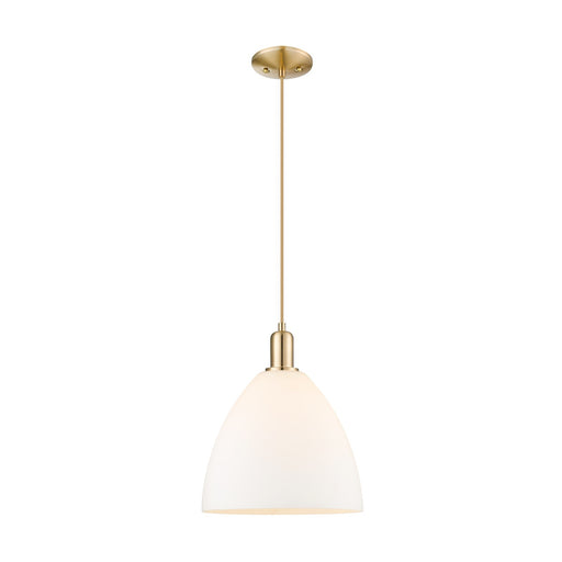 Innovations Bristol 12in 1-Light Mini Pendant | Industrial Champagne Bronze Steel and Matte White Glass | Kitchen Island & | Model 716-1P-CB-GBD-121