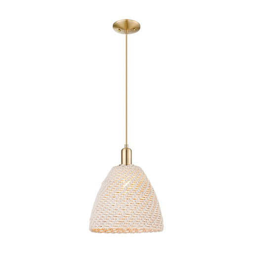 Innovations Bristol Natural 12in 1-Light Mini Pendant | Farmhouse Champagne Bronze Steel and Natural Fiber Dome Shade | Model 716-1P-CB-NBD-12-NAT
