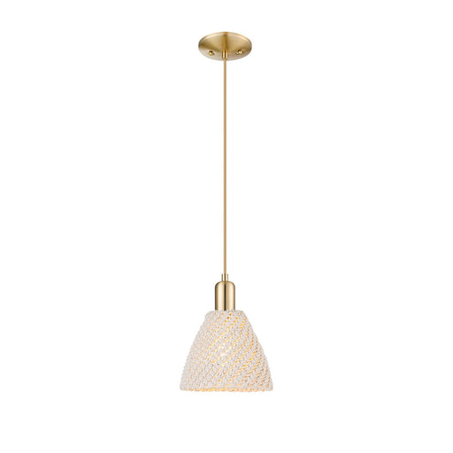 Innovations Bristol Natural 8in 1-Light Mini Pendant | Farmhouse Champagne Bronze Steel and Natural Fiber Dome Shade | Model 716-1P-CB-NBD-75-NAT
