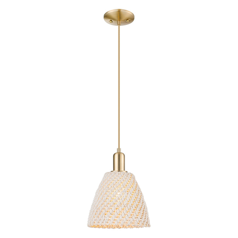 Innovations Bristol Natural 9in 1-Light Mini Pendant | Farmhouse Champagne Bronze Steel and Natural Fiber Dome Shade | Kitchen | Model 716-1P-CB-NBD-9-NAT