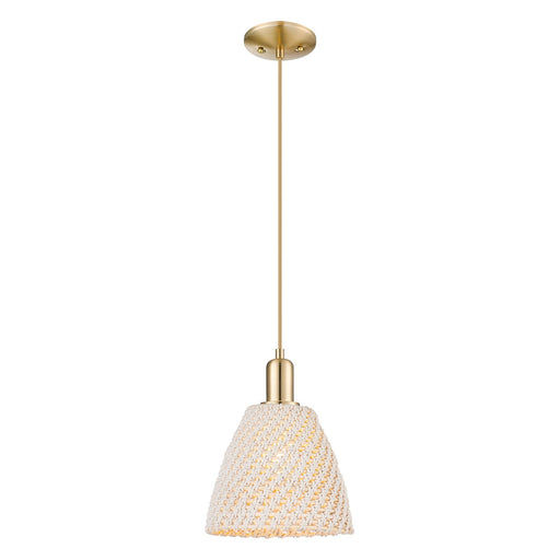 Innovations Bristol Natural 9in 1-Light Mini Pendant | Farmhouse Champagne Bronze Steel and Natural Fiber Dome Shade | Kitchen | Model 716-1P-CB-NBD-9-NAT