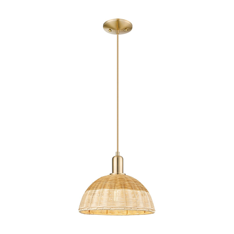 Innovations Natural Ballston Dome 12in 1-Light Mini Pendant | Farmhouse Champagne Bronze Steel and Natural Fiber Dome Shade | Model 716-1P-CB-NBD2-12-NAT