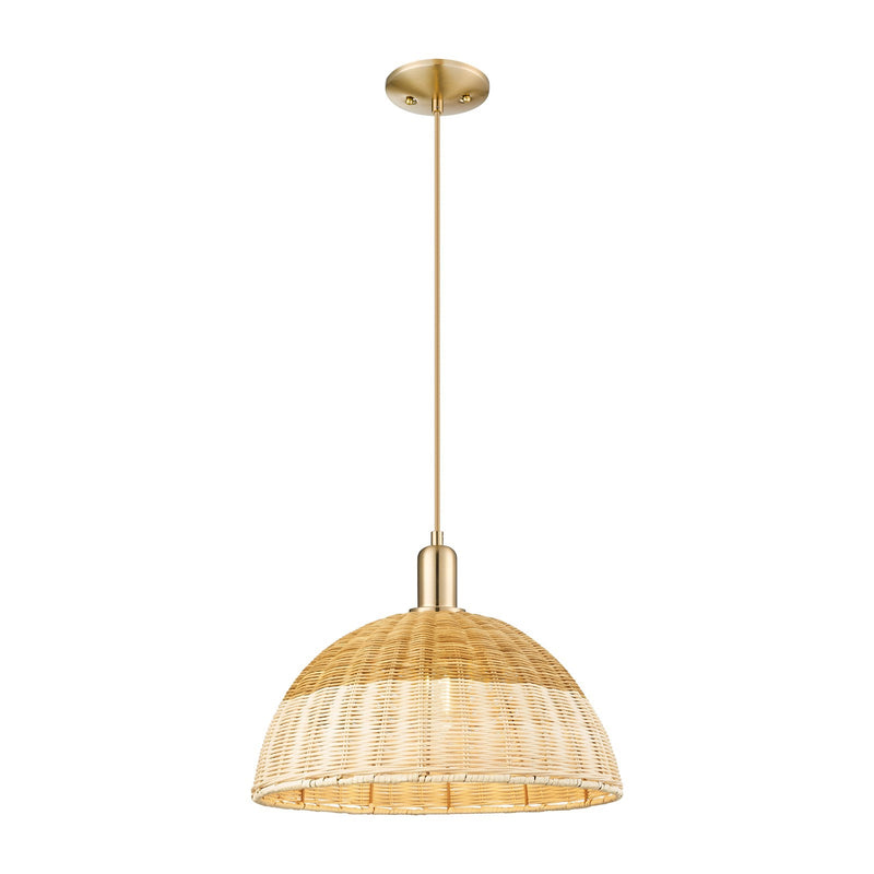 Innovations Natural Ballston Dome 16in 1-Light Mini Pendant | Farmhouse Champagne Bronze Steel and Natural Fiber Basketweave | Model 716-1P-CB-NBD2-16-NAT