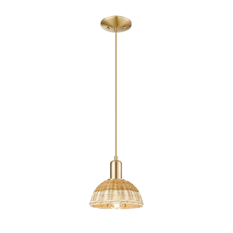 Innovations Natural Ballston Dome 7.5in 1-Light Mini Pendant | Farmhouse Champagne Bronze Steel and Natural Fiber Dome Shade | Model 716-1P-CB-NBD2-75-NAT