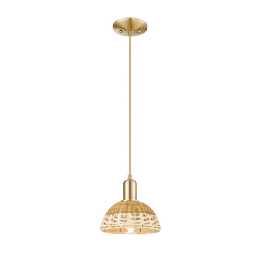 Innovations Natural Ballston Dome 7.5in 1-Light Mini Pendant | Farmhouse Champagne Bronze Steel and Natural Fiber Dome Shade | Model 716-1P-CB-NBD2-75-NAT