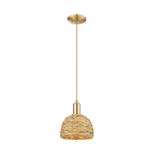 Innovations Woven Rattan 8in 1-Light Mini Pendant | Industrial Champagne Bronze Steel and Natural Fiber Dome Shade | Kitchen | Model 716-1P-CB-RBD-8-NAT