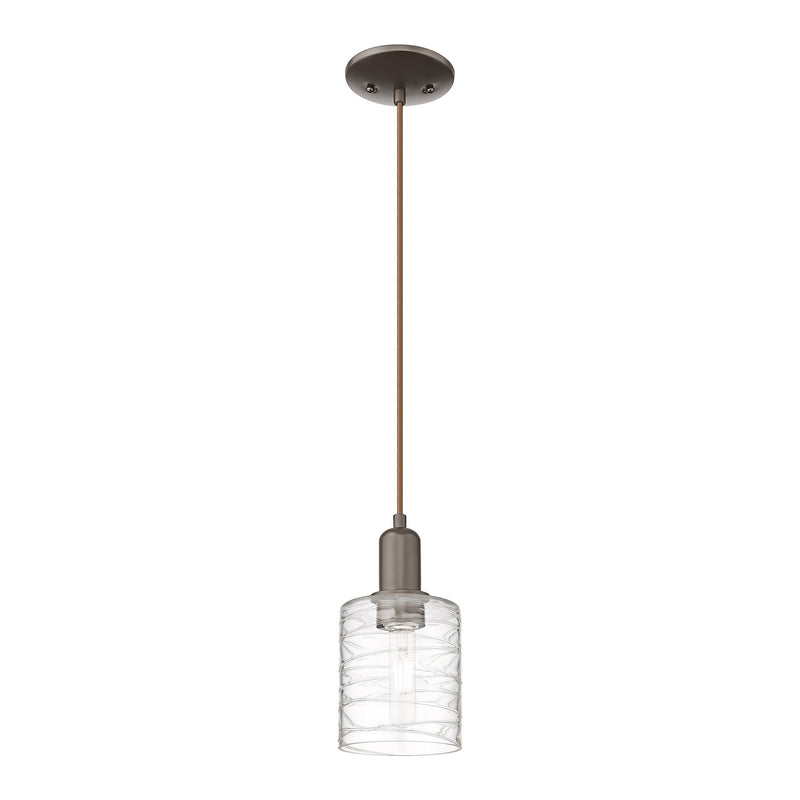 Innovations Cobbleskill 5in 1-Light Mini Pendant | Industrial Oil Rubbed Bronze Steel and Deco Swirl Glass | Kitchen Island & | Model 716-1P-OB-G1113