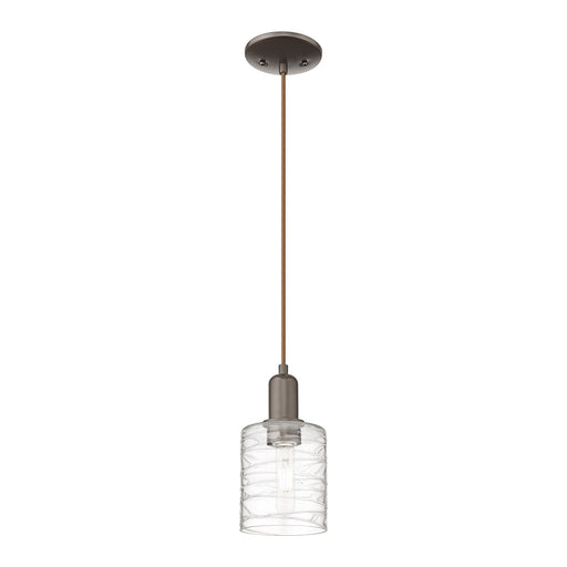Innovations Cobbleskill 5in 1-Light Mini Pendant | Industrial Oil Rubbed Bronze Steel and Deco Swirl Glass | Kitchen Island & | Model 716-1P-OB-G1113