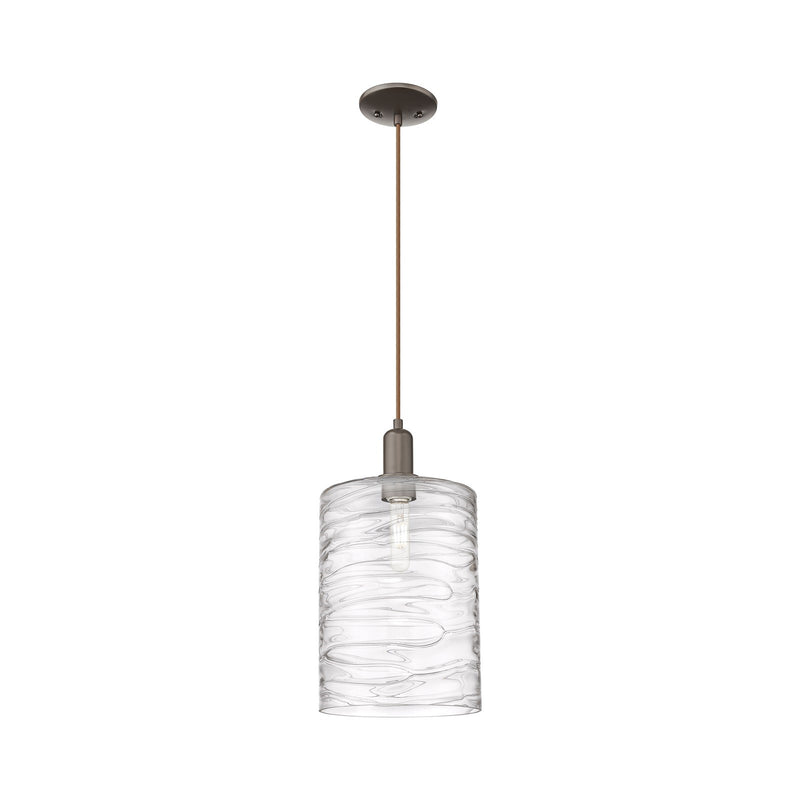 Innovations Cobbleskill 9in 1-Light Mini Pendant | Industrial Oil Rubbed Bronze Steel and Deco Swirl Glass | Kitchen Island & | Model 716-1P-OB-G1113-L