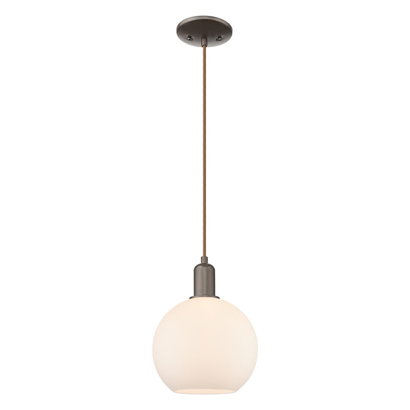 Innovations Athens 10in 1-Light Mini Pendant | Industrial Oil Rubbed Bronze and Matte White Glass | Kitchen Island & Dining Room | Model 716-1P-OB-G121-10