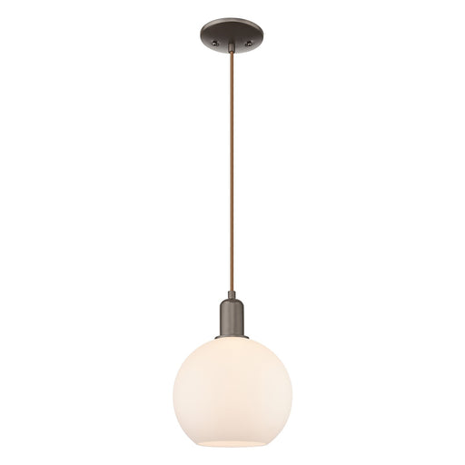 Innovations Athens 10in 1-Light Mini Pendant | Industrial Oil Rubbed Bronze and Matte White Glass | Kitchen Island & Dining Room | Model 716-1P-OB-G121-10