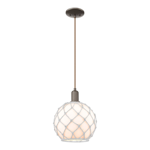 Innovations Farmhouse Rope 10in 1-Light Mini Pendant | Industrial Oil Rubbed Bronze Steel and White Glass with Rope | Kitchen | Model 716-1P-OB-G121-10RW