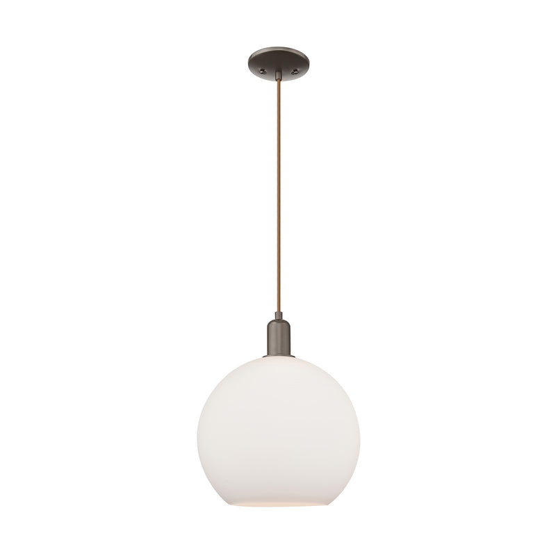 Innovations Athens 12in 1-Light Mini Pendant | Industrial Oil Rubbed Bronze and Matte White Glass | Kitchen Island & Dining Room | Model 716-1P-OB-G121-12