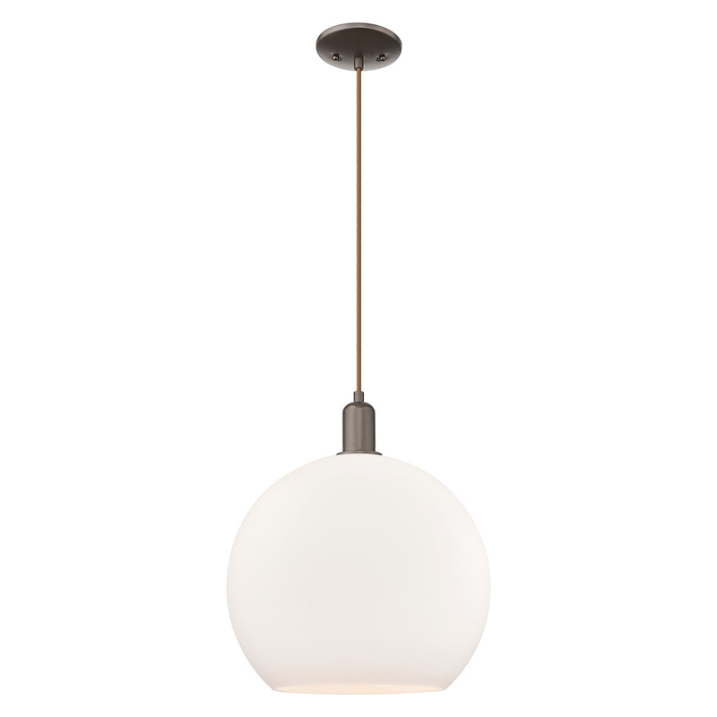 Innovations Athens 14in 1-Light Mini Pendant | Industrial Oil Rubbed Bronze Steel and Matte White Glass | Kitchen Island & | Model 716-1P-OB-G121-14