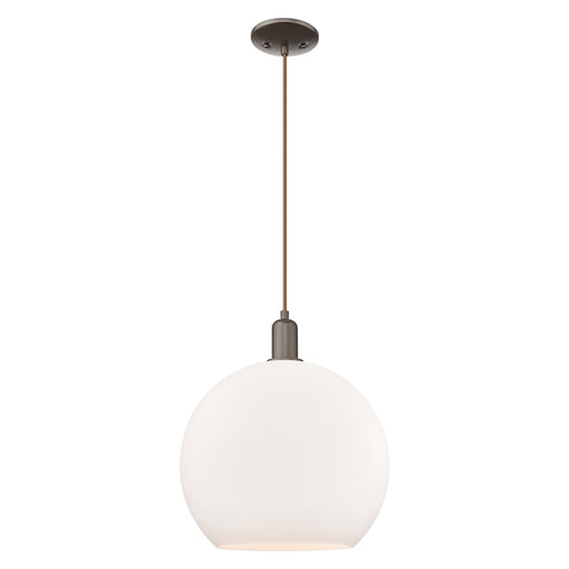 Innovations Athens 14in 1-Light Mini Pendant | Industrial Oil Rubbed Bronze Steel and Matte White Glass | Kitchen Island & | Model 716-1P-OB-G121-14